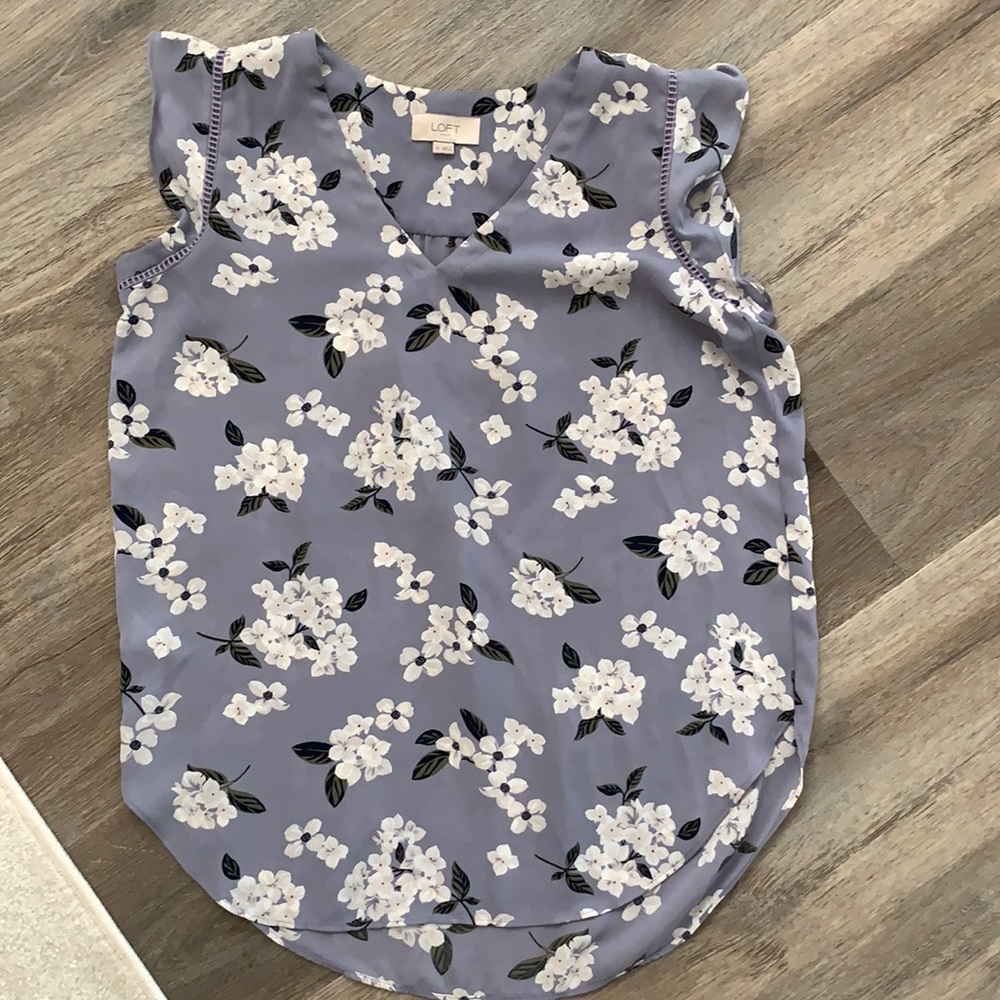 LOFT Floral Blouse in Lavender and White